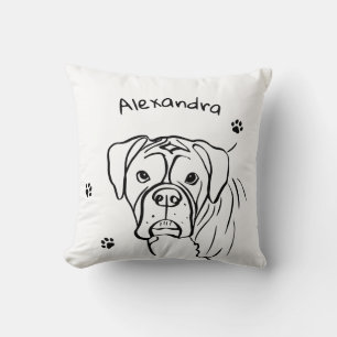 Whimsical Boxer: Editable Text Line Art Throw Pillow