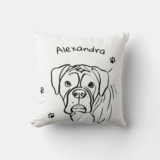 Whimsical Boxer: Editable Text Line Art Throw Pillow (Front)