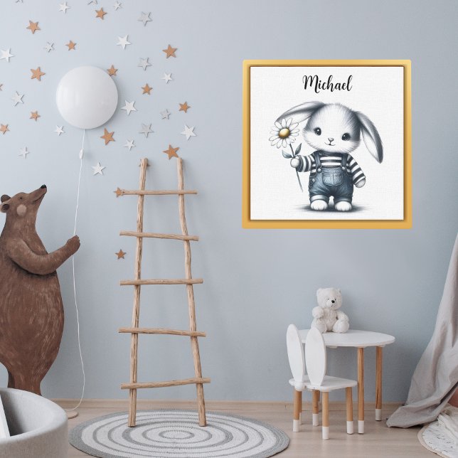 Whimsical Boy Bunny With Name Poster (Creator Uploaded)