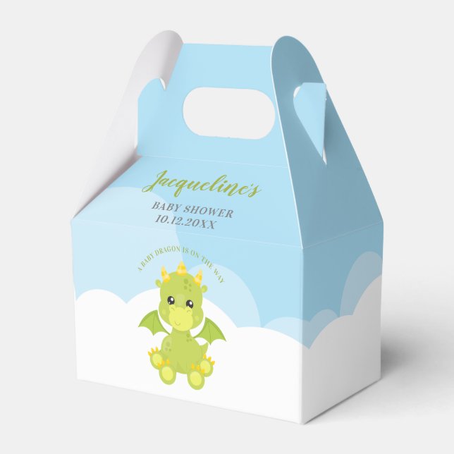 Whimsical Boy Dragon Baby Shower Favor Box (Front Side)