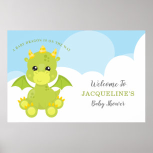 Whimsical Boy Dragon Baby Shower  Poster