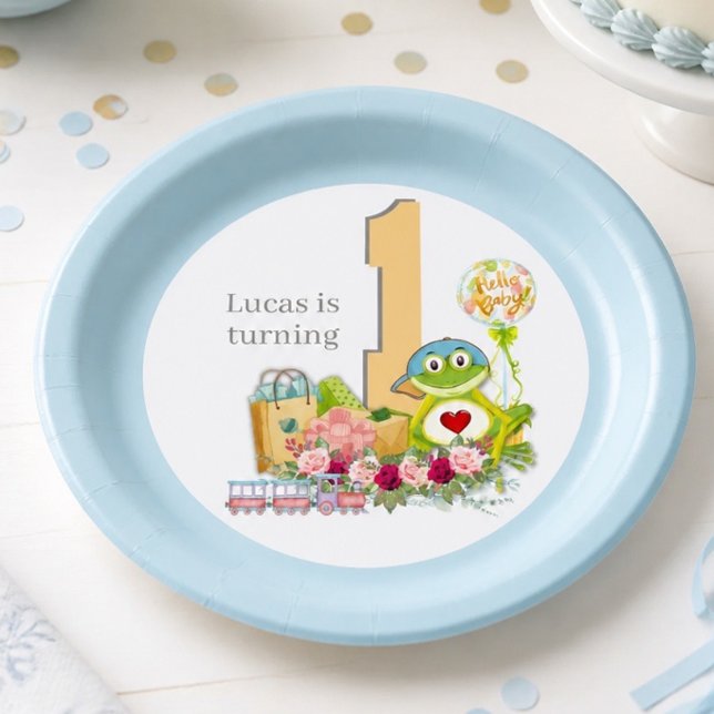 Whimsical Boy Frog | Personalized Birthday  Paper Plate (Creator Uploaded)