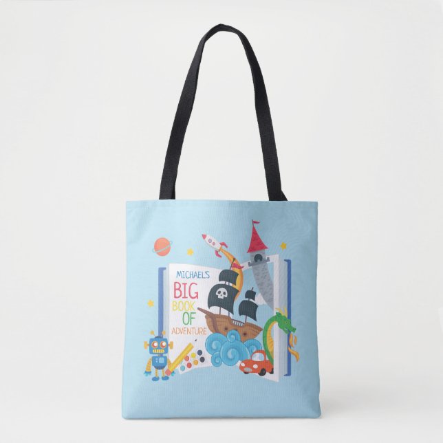 Whimsical Boy Library Book Tote Bag (Front)