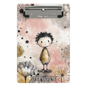 Whimsical Boy Watercolor with Floral Accents (3) Mini Clipboard