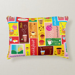 Whimsical Breakfast Pattern Accent Pillow