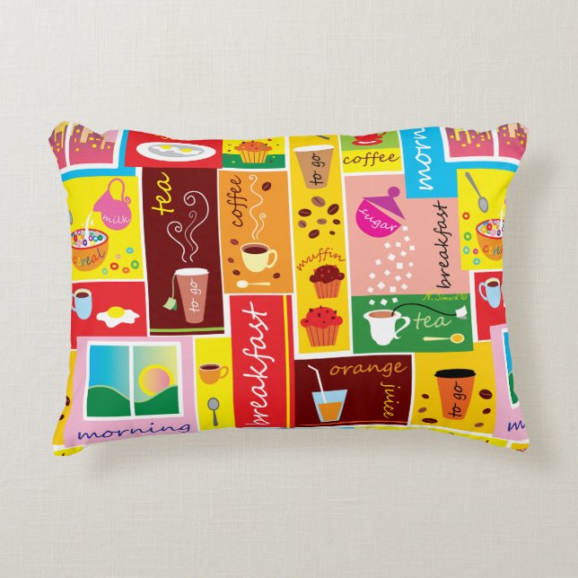Whimsical Breakfast Pattern Accent Pillow (Front)