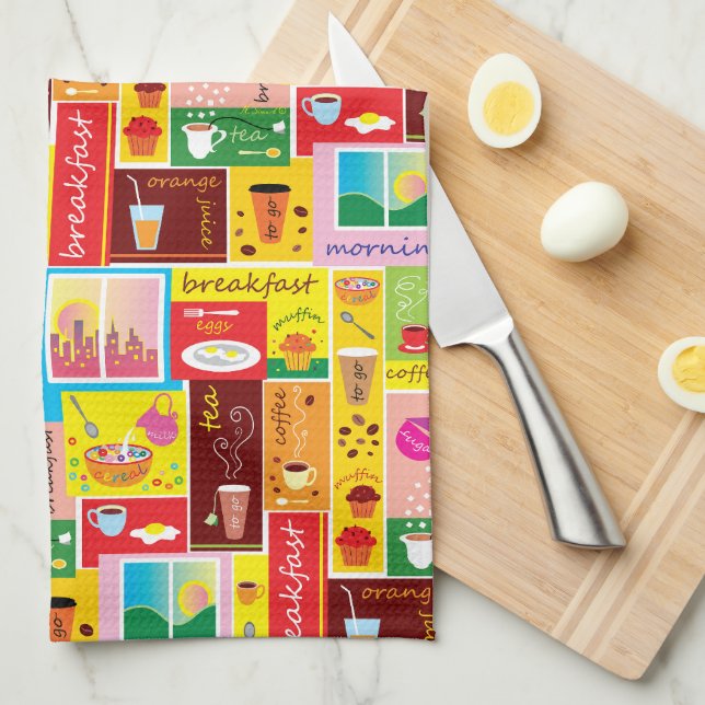 Whimsical Breakfast Pattern Kitchen Towel (Quarter Fold)