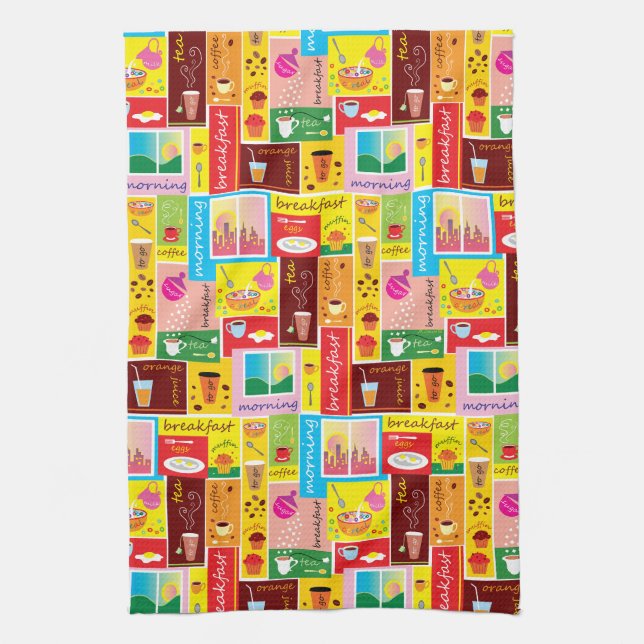 Whimsical Breakfast Pattern Kitchen Towel (Vertical)