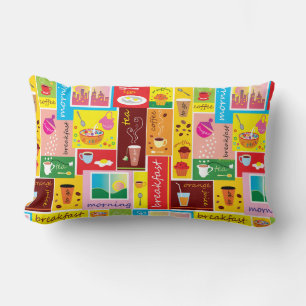 Whimsical Breakfast Pattern Lumbar Pillow