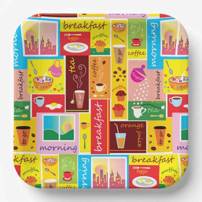 Whimsical Breakfast Pattern Paper Plate (Front)