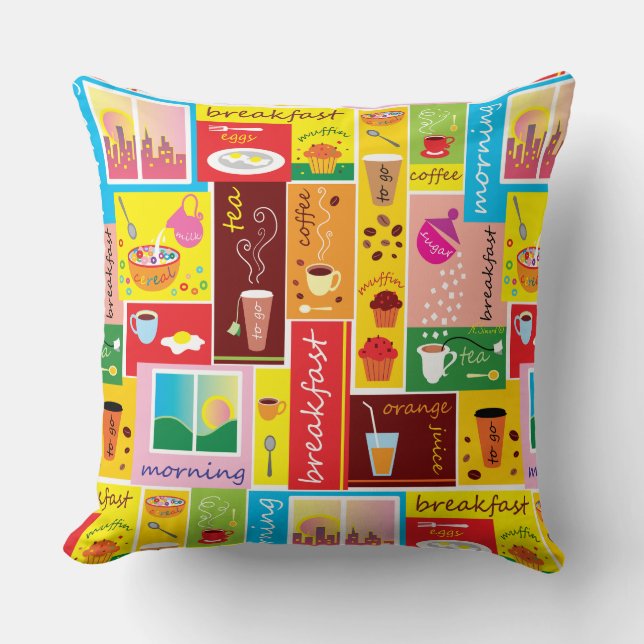 Whimsical Breakfast Pattern Throw Pillow (Front)