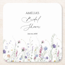 Whimsical Bridal Shower Paper Coaster, Purple