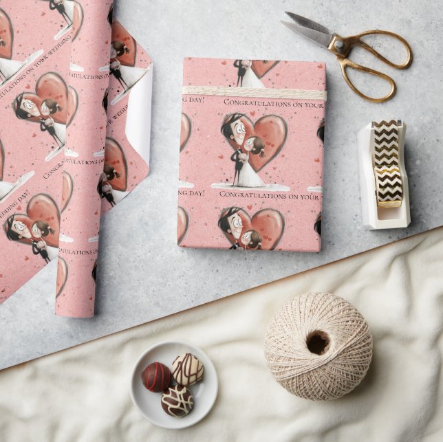 Whimsical Bride and Groom Wedding Congratulations  Wrapping Paper (Crafts)