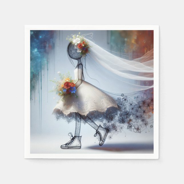 Whimsical Bride In Sneakers Napkin (Front)