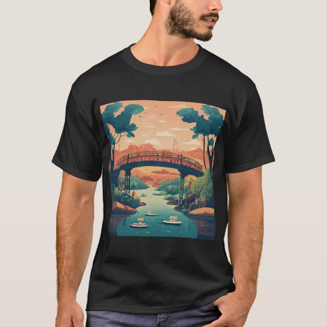 Whimsical Bridge Over River T-Shirt (Front)