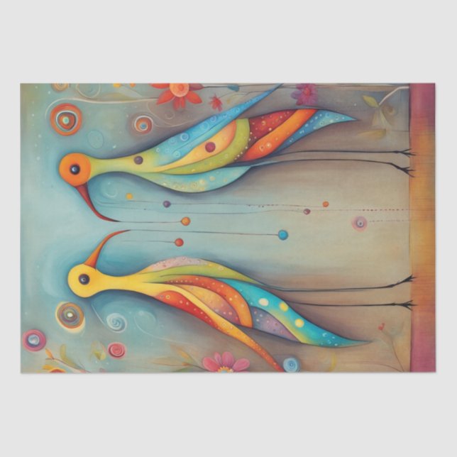 Whimsical Bright and Bold Long Leg Bird Decoupage  Tissue Paper (Front)