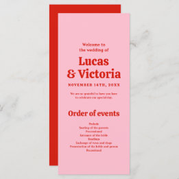 Whimsical Bright  Red and Pink Wedding Program 