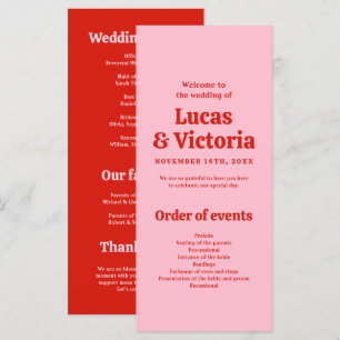 Whimsical Bright Red and Pink Wedding Programme