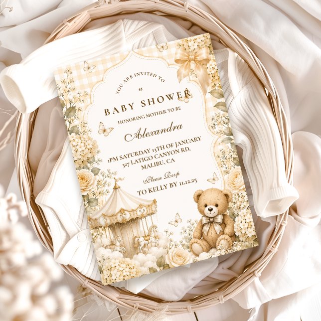 Whimsical Brown Bear Baby Shower Invitation (Creator Uploaded)