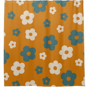 Whimsical Brown & Blue Floral Retro, Cheerful
