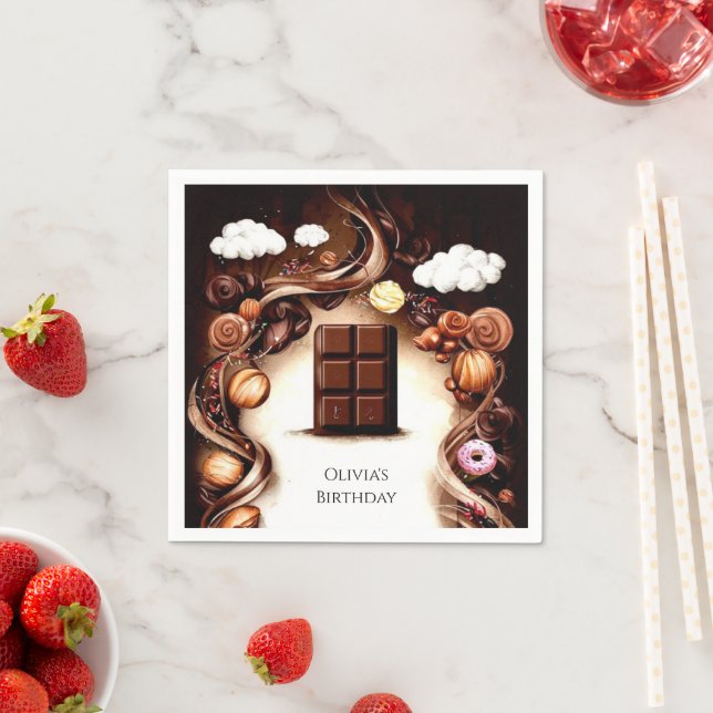 Whimsical Brown Chocolate Birthday Napkin (Insitu)