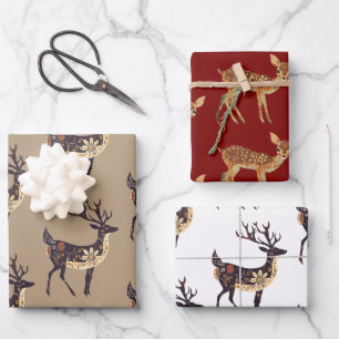 Whimsical Brown Deer Christmas  Wrapping Paper Sheet