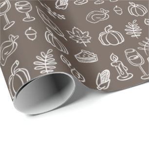 Whimsical Brown Hand Drawn Doodle Thanksgiving Wrapping Paper
