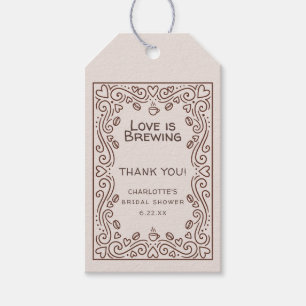 Whimsical Brown Love Is Brewing Bridal Shower Gift Tags