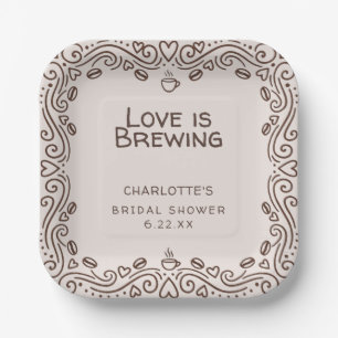 Whimsical Brown Love Is Brewing Bridal Shower Paper Plate