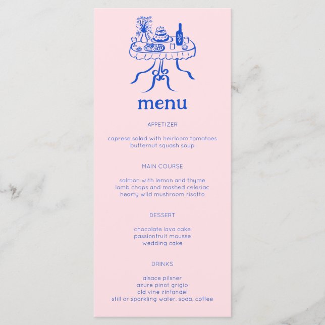 Whimsical Buffet Table Doodle Sketch Modern CUSTOM Menu (Front)