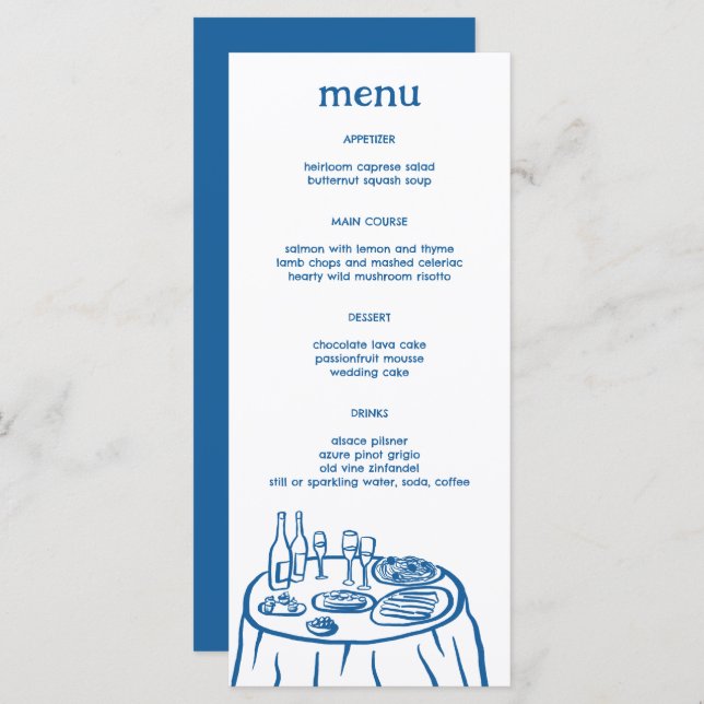 Whimsical Buffet Table Doodle Sketch Modern CUSTOM Menu (Front/Back)