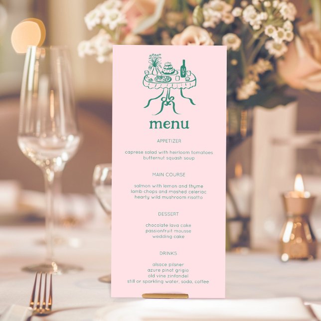 Whimsical Buffet Table Doodle Sketch Modern CUSTOM Menu (Whimsical Buffet Table Doodle Sketch Modern CUSTOM Menu Pink Green Wedding Engagement Party

)