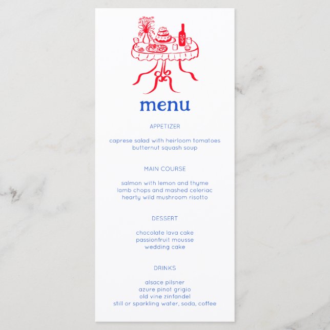 Whimsical Buffet Table Doodle Sketch Modern CUSTOM Menu (Front)