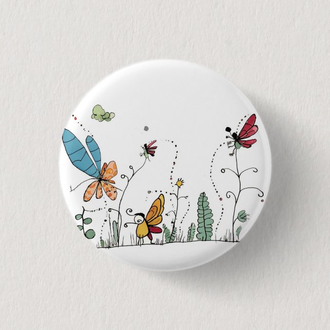 Whimsical bug badge, bug themed pin/badge/button 1 inch round button (Front)