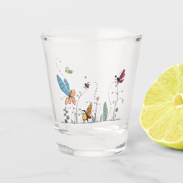 Whimsical bug glass, bug themed  shot glass (Front)