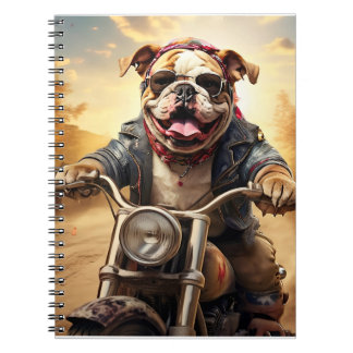 Whimsical Bulldog Chopper Riding a Motorcycle Notebook