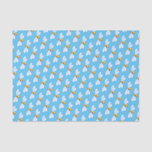 Whimsical bumble bee blue white tissue paper (Front)