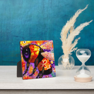 Whimsical Bumble Bee Floral Red Yellow Purple Plaque