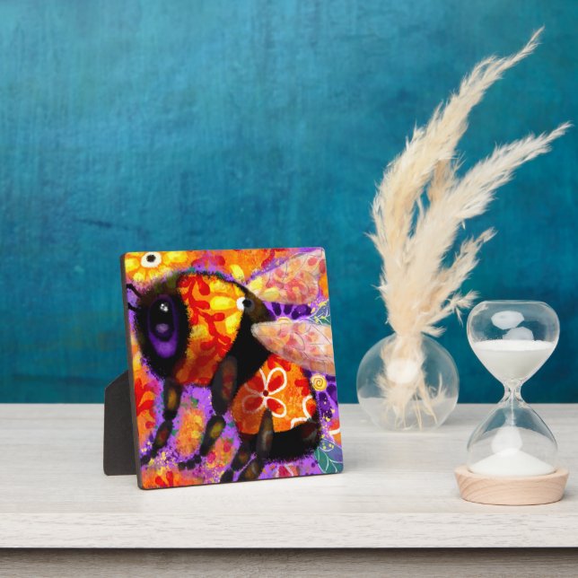 Whimsical Bumble Bee Floral Red Yellow Purple Plaque (Insitu)