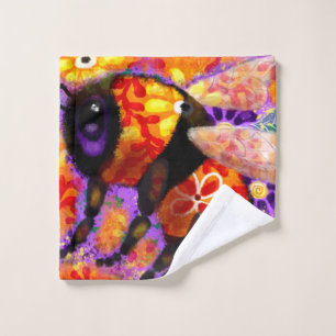 Whimsical Bumble Bee Floral Red Yellow Purple Wash Cloth