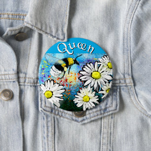 Whimsical Bumble Bee in Daisies Personalized 4 Inch Round Button