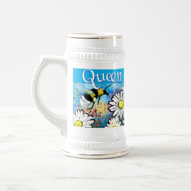 Whimsical Bumble Bee in Daisies Personalized Beer Stein (Left)