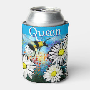 Whimsical Bumble Bee in Daisies Personalized Can Cooler