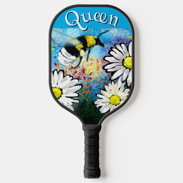 Whimsical Bumble Bee in Daisies Personalized Pickleball Paddle (Front)