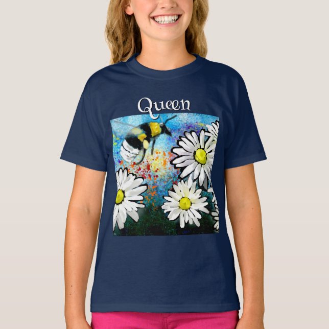 Whimsical Bumble Bee in Daisies Personalized T-Shirt (Front)
