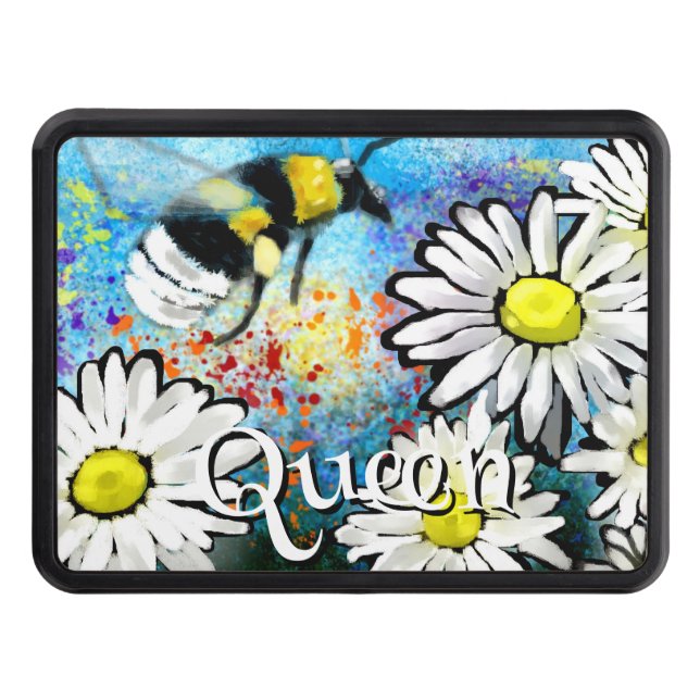Whimsical Bumble Bee in Daisies Personalized Trailer Hitch Cover (Front)