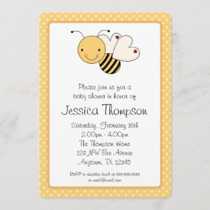 Whimsical Bumble Bee Polka Dots Baby Shower Invitation