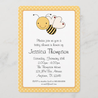 Whimsical Bumble Bee Polka Dots Baby Shower Invitation