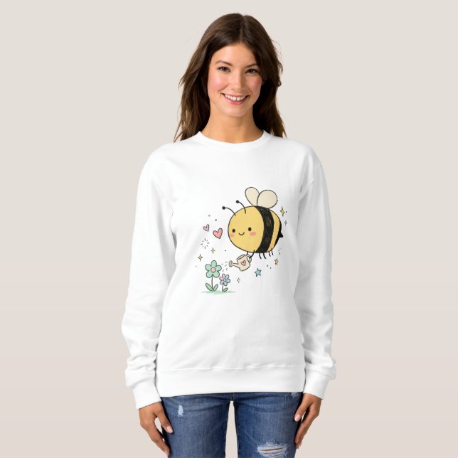  Whimsical Bumblebee Floral Art Lovers Sweatshirt (Front Full)