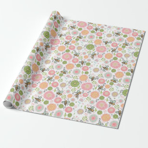 Whimsical Bumblebee Floral Wrapping Paper